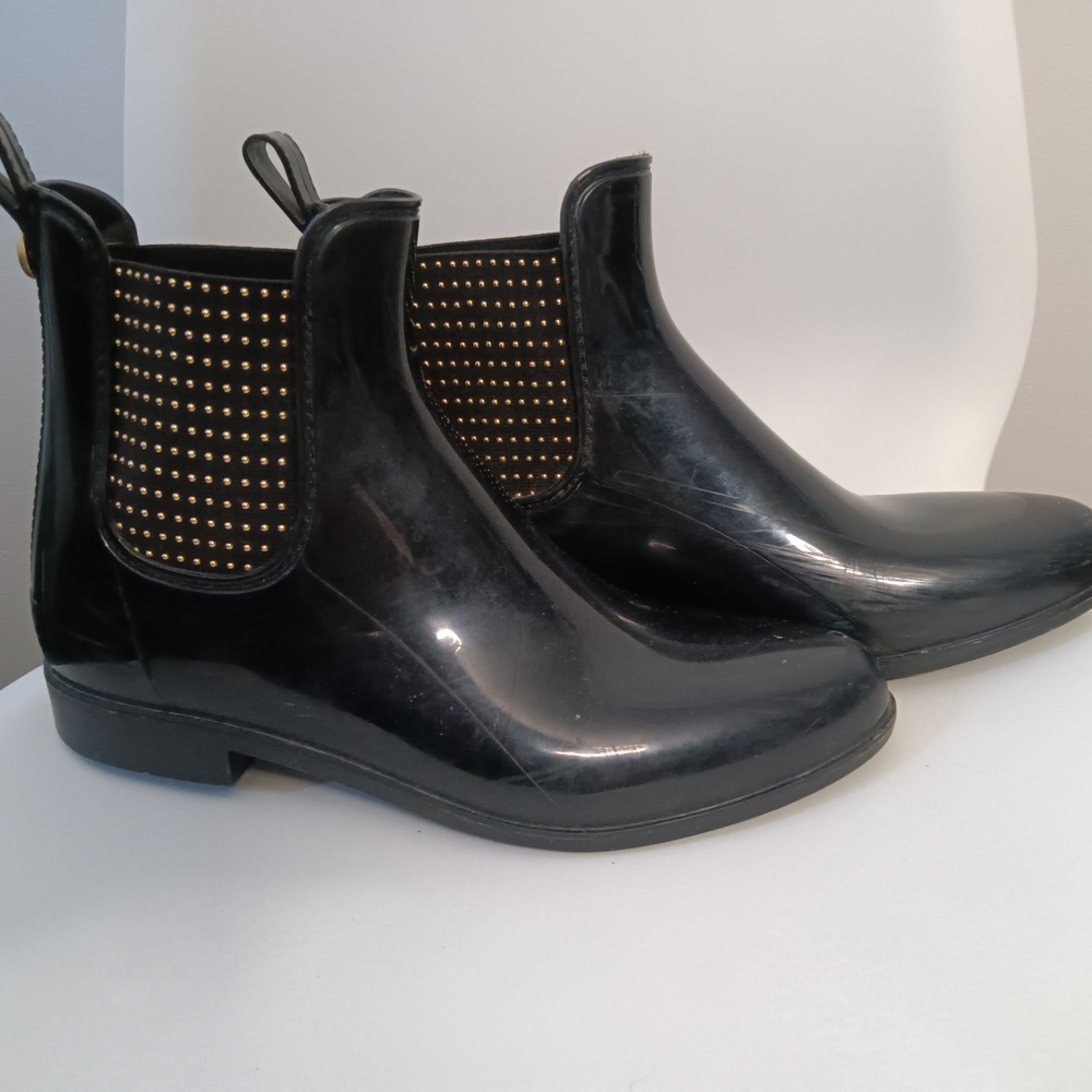 Guess Black Ankle Boots with Gold Studs